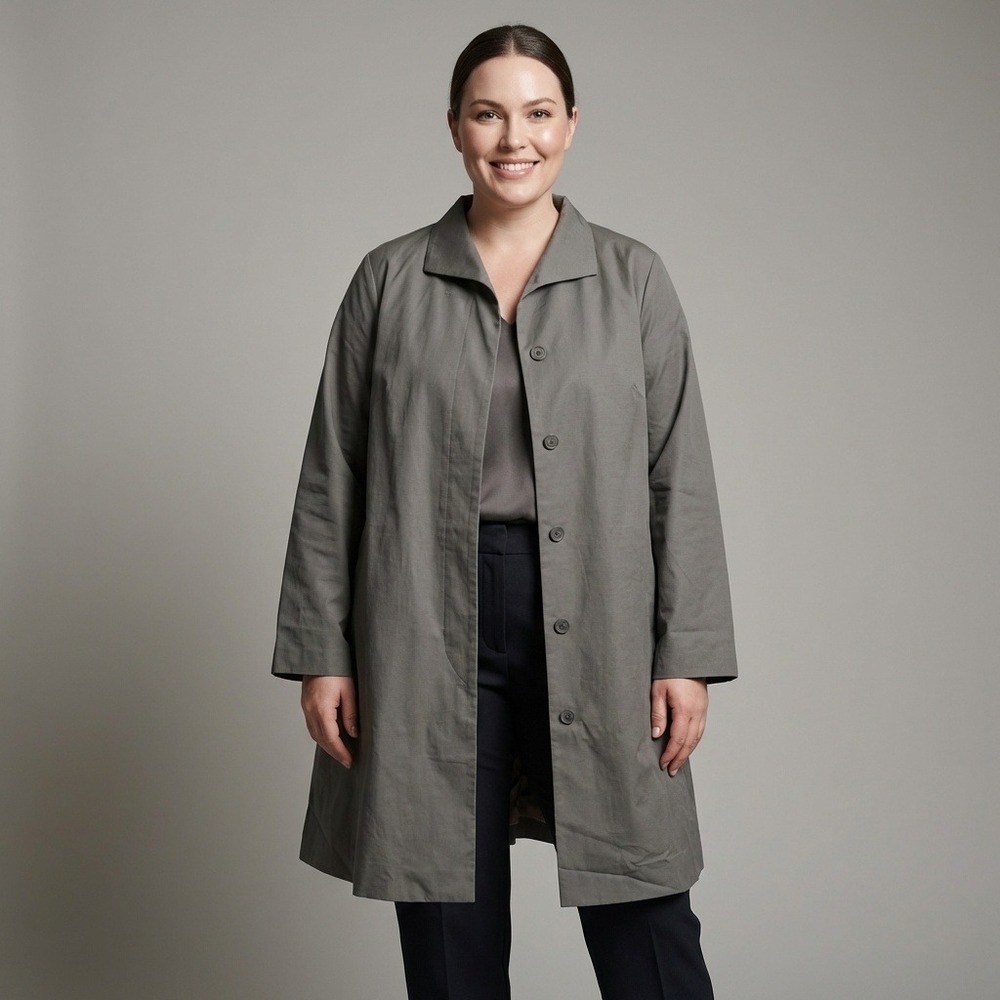 Eileen Fisher XL Gray Coat Cotton Minimalist Style Quiet Luxury Elegant $298